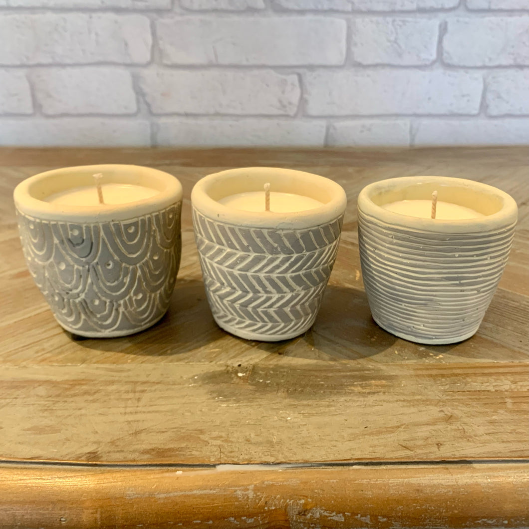 Grey cement boho candle trio