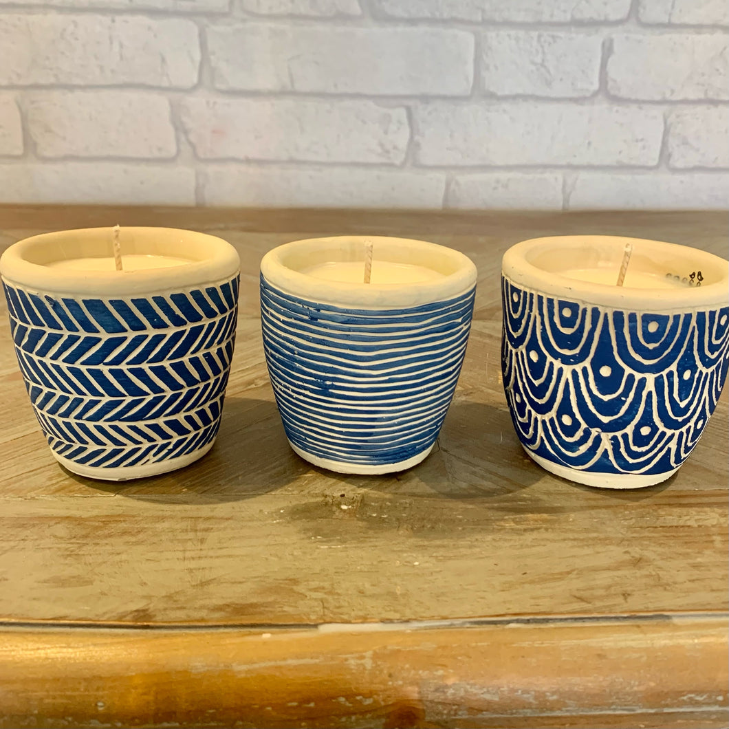 Mediterranean blue mini boho candle trio